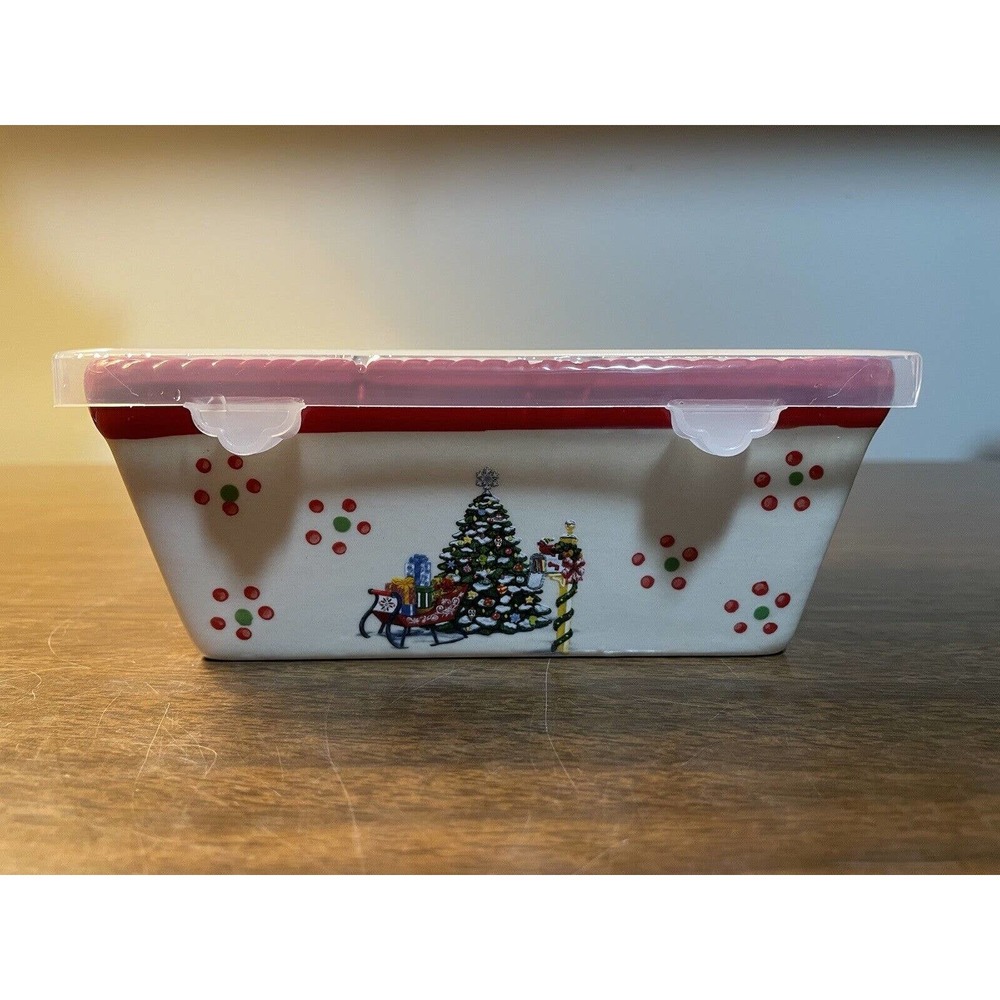 3 Temptations Christmas 12 Oz Mini Loaf Pan w/Lid/Box Bakeware